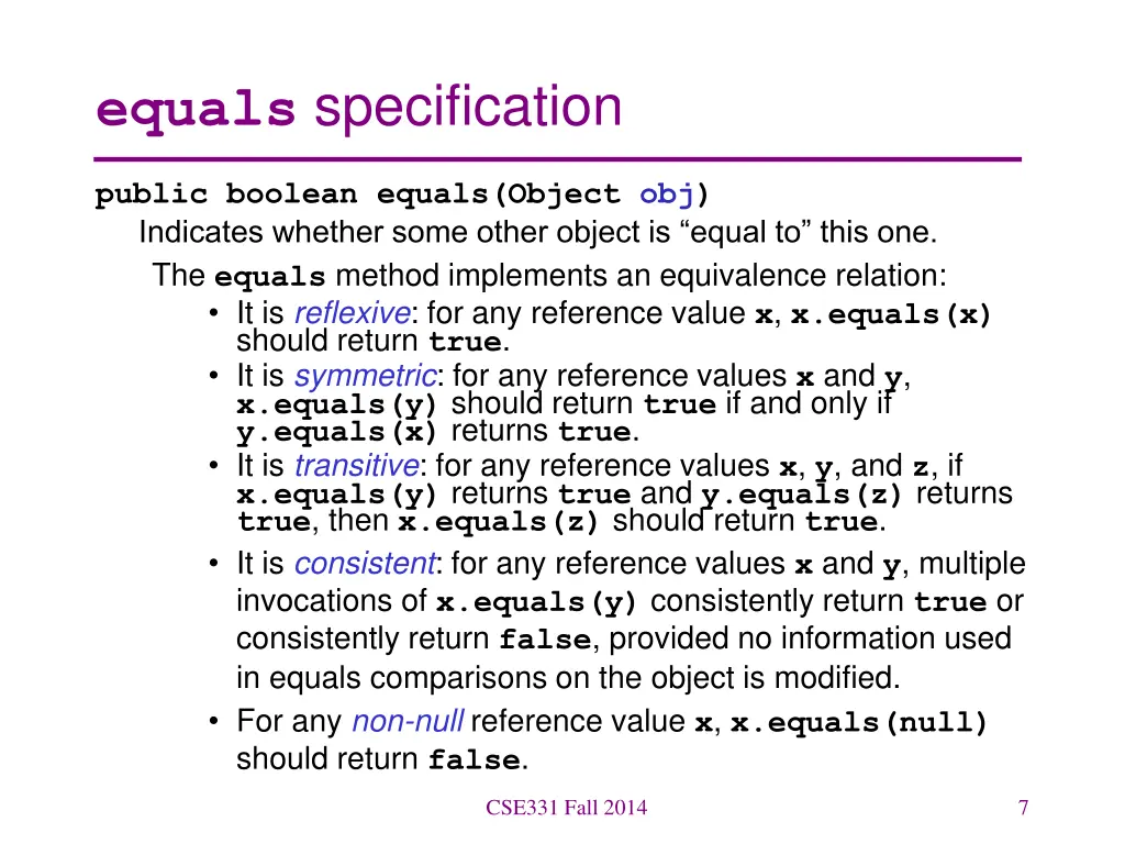 equals specification
