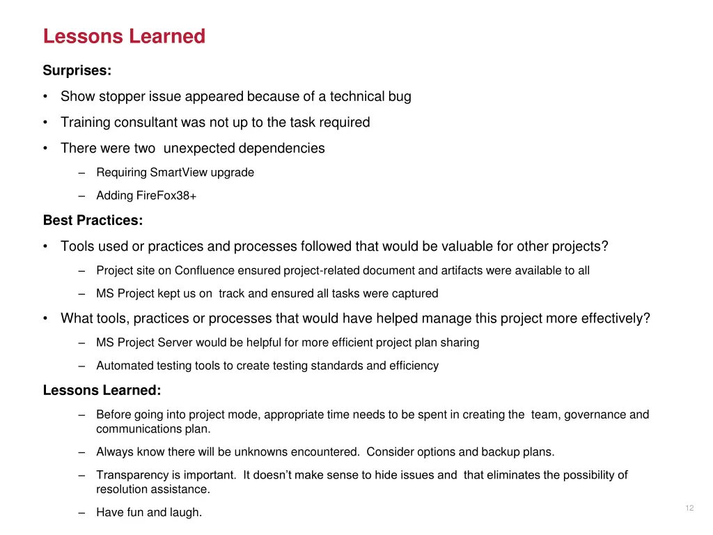lessons learned
