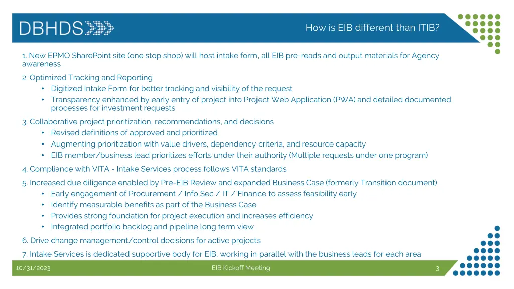 how is eib different than itib