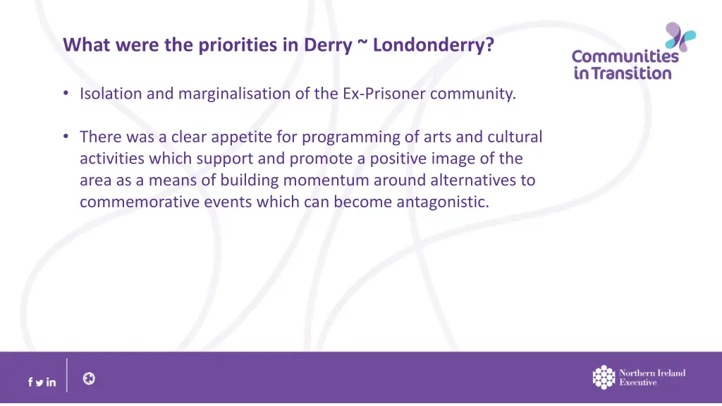 what were the priorities in derry londonderry 1