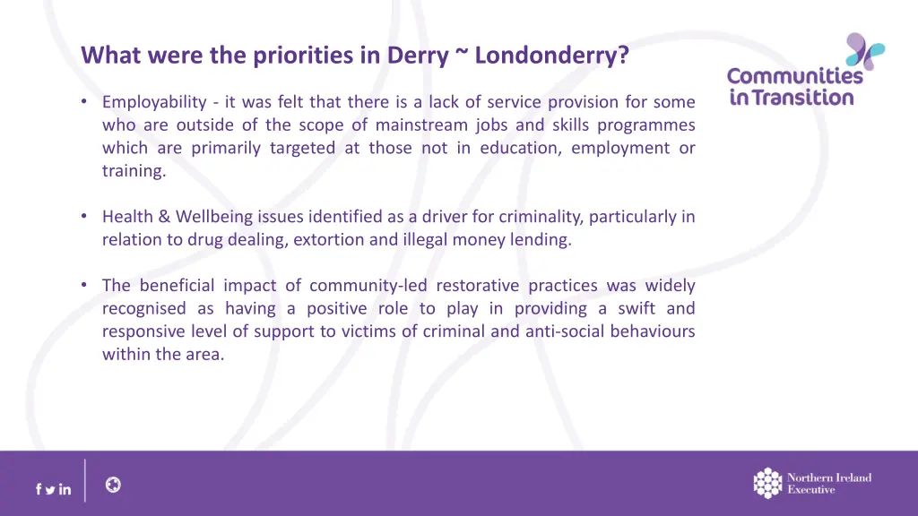 what were the priorities in derry londonderry
