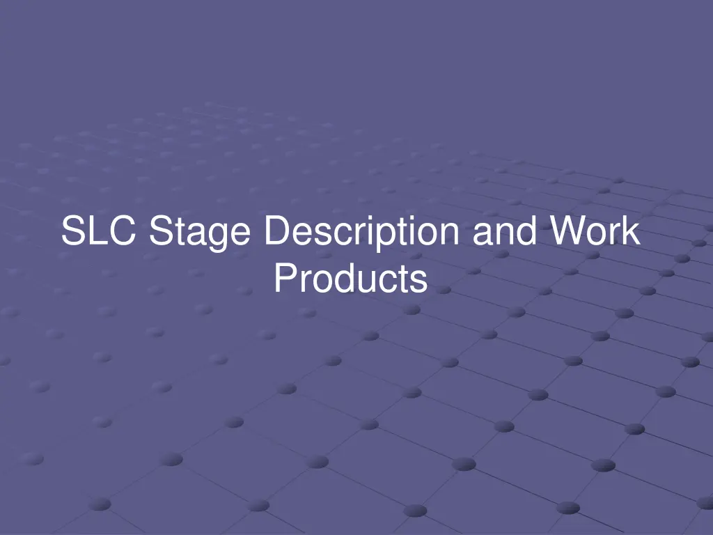 slc stage description and work products