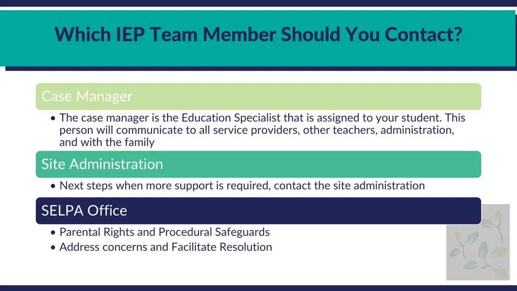which iep team member should you contact