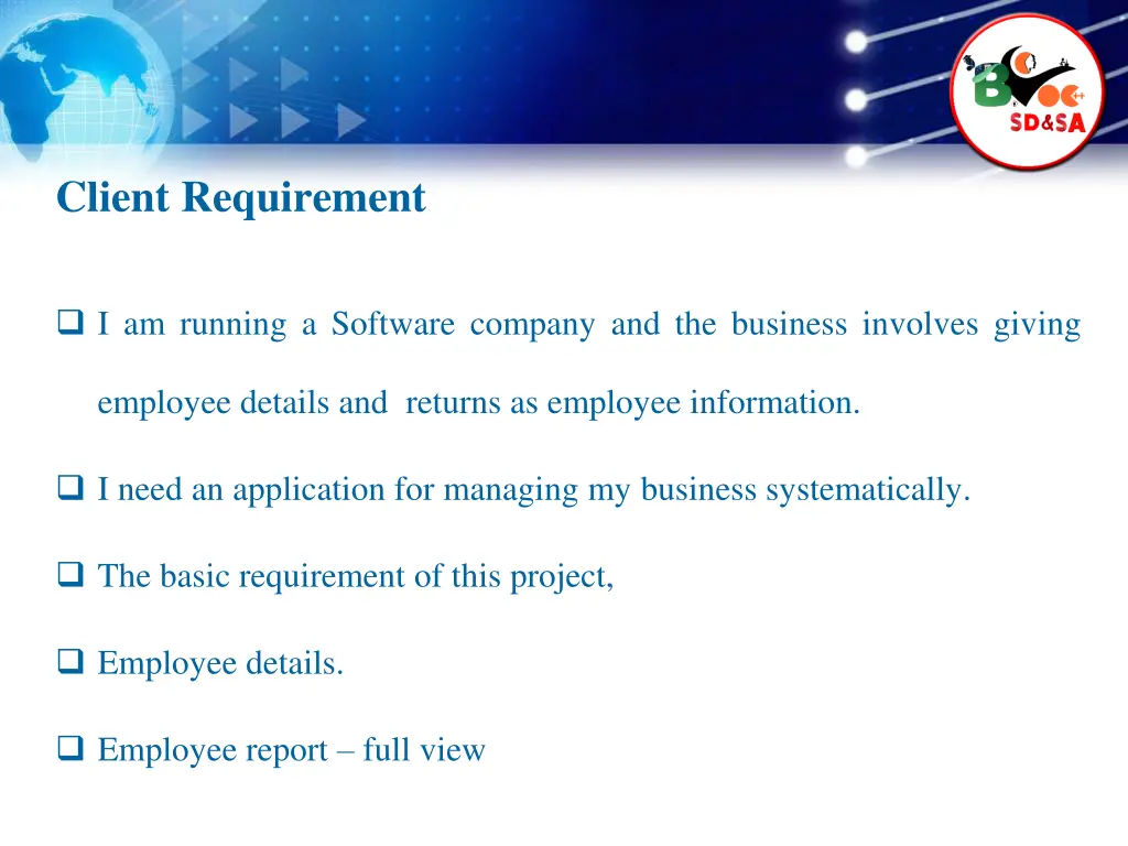 client requirement