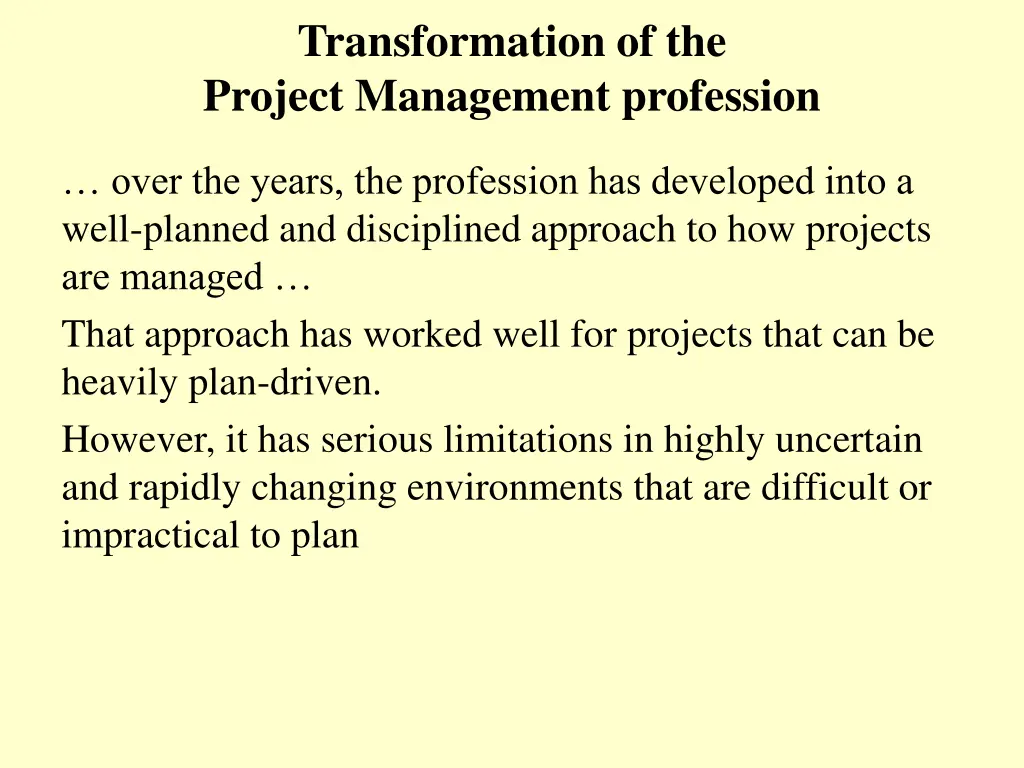 transformation of the project management