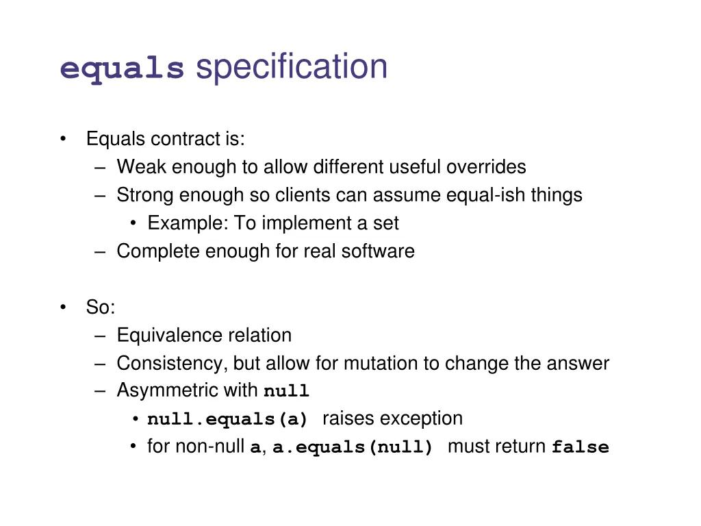 equals specification 1