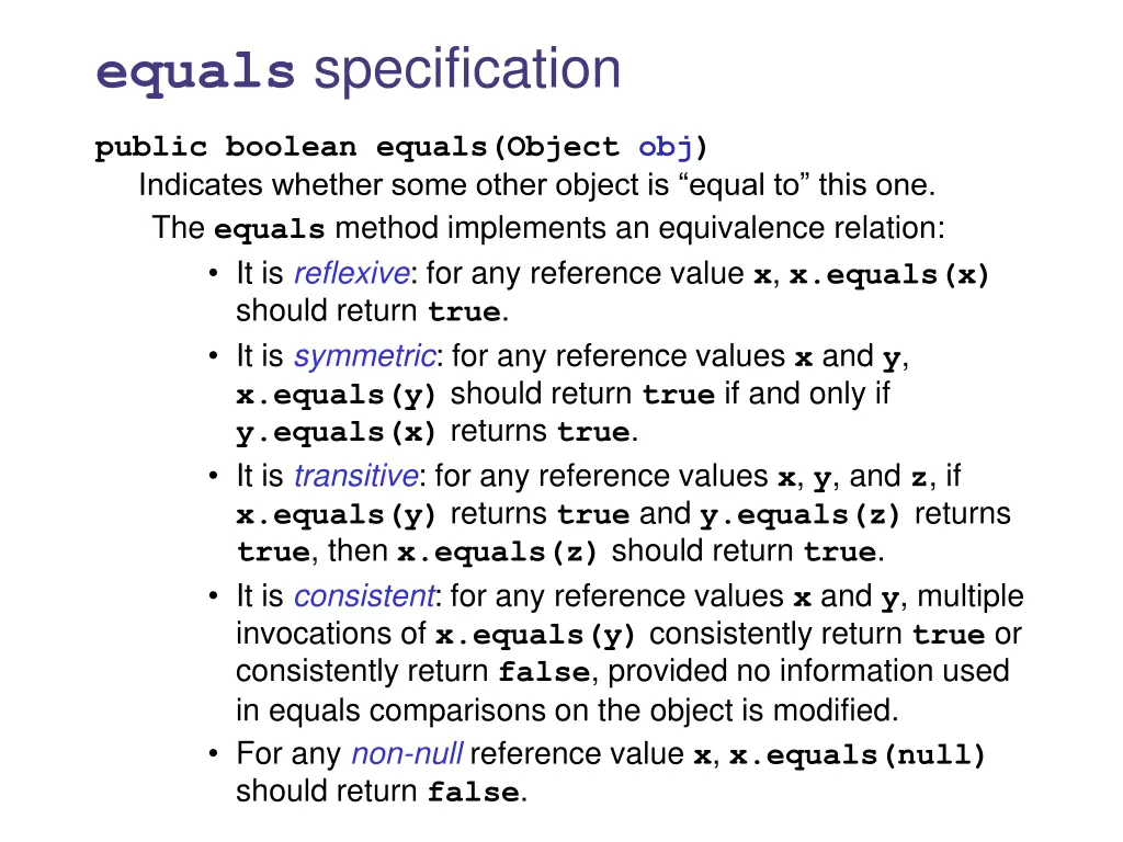equals specification