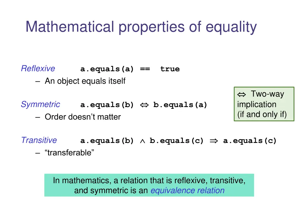 mathematical properties of equality