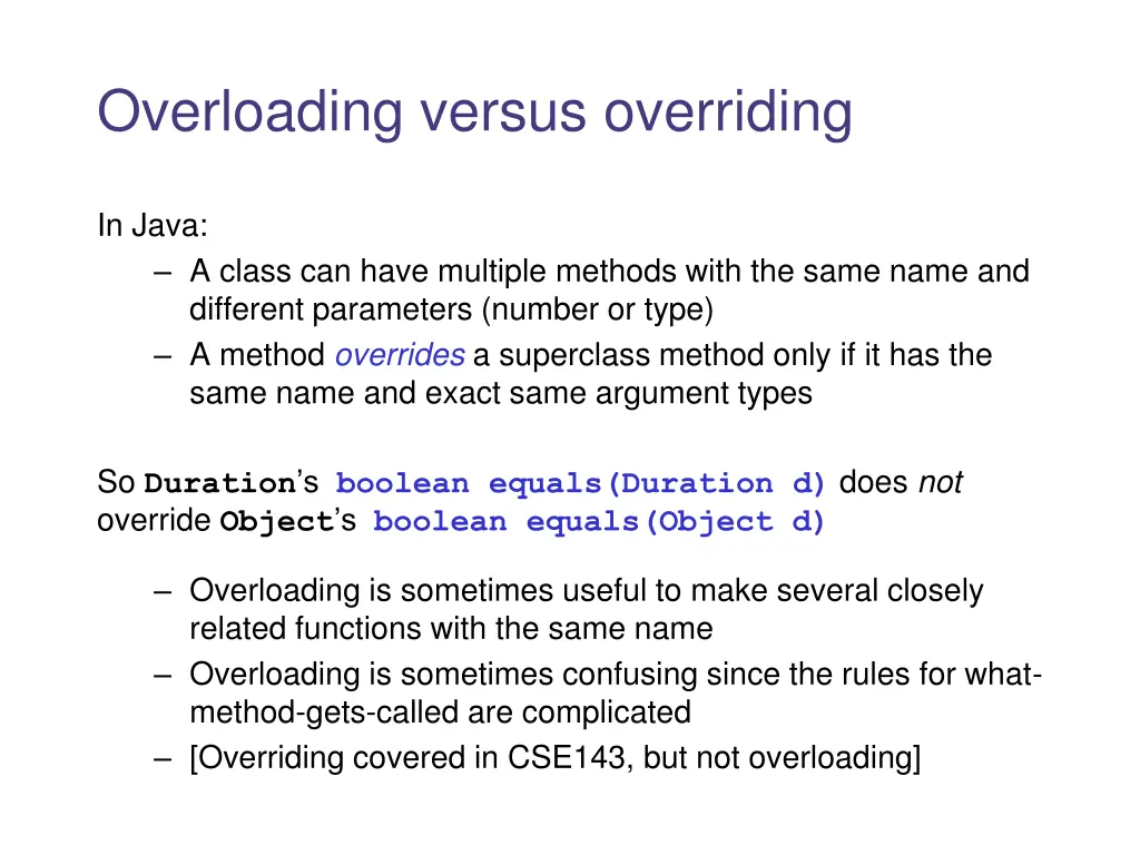 overloading versus overriding