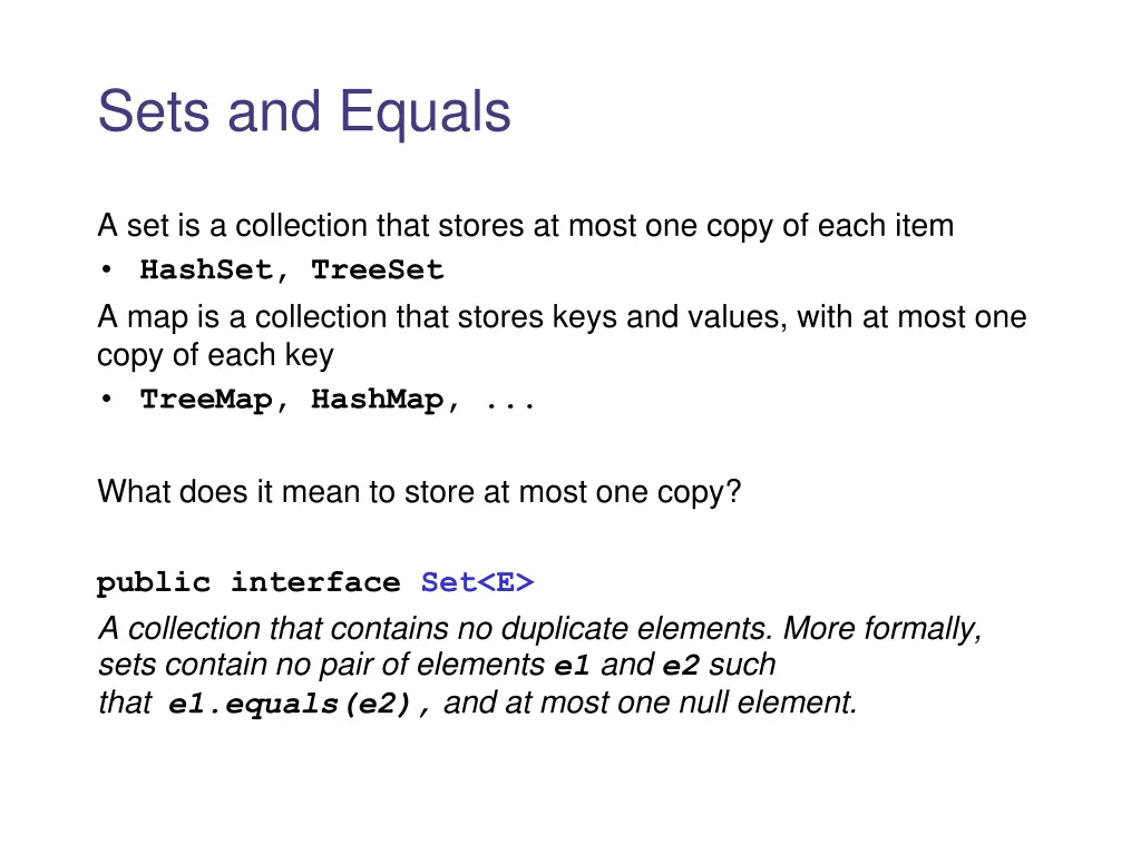 sets and equals