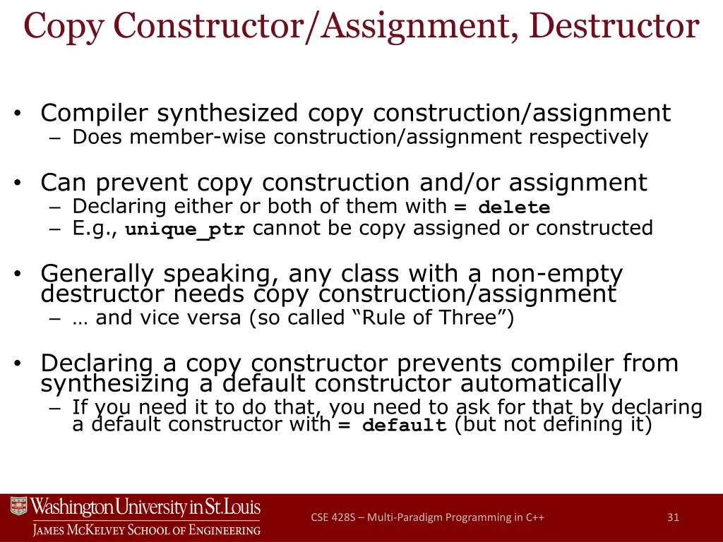 copy constructor assignment destructor