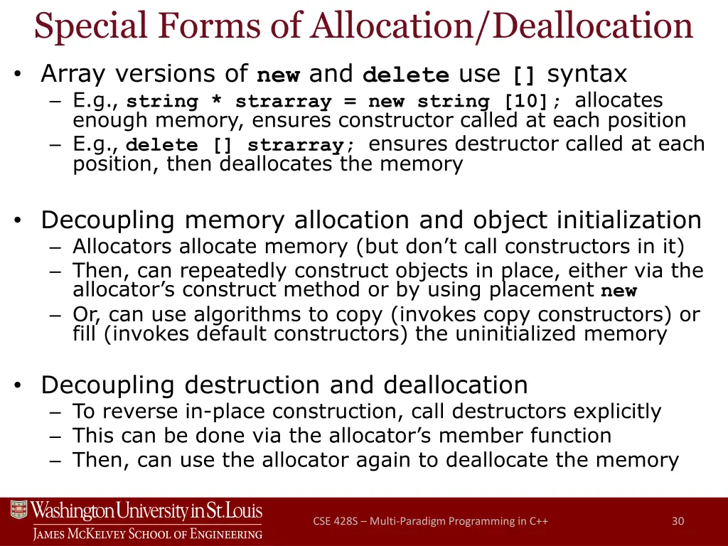 special forms of allocation deallocation array