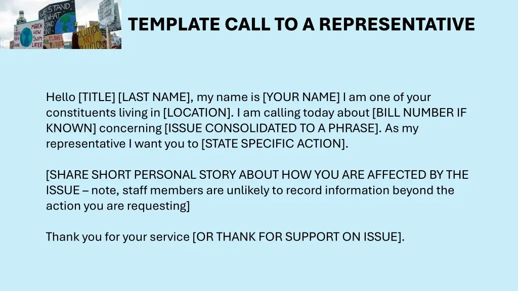 template call to a representative
