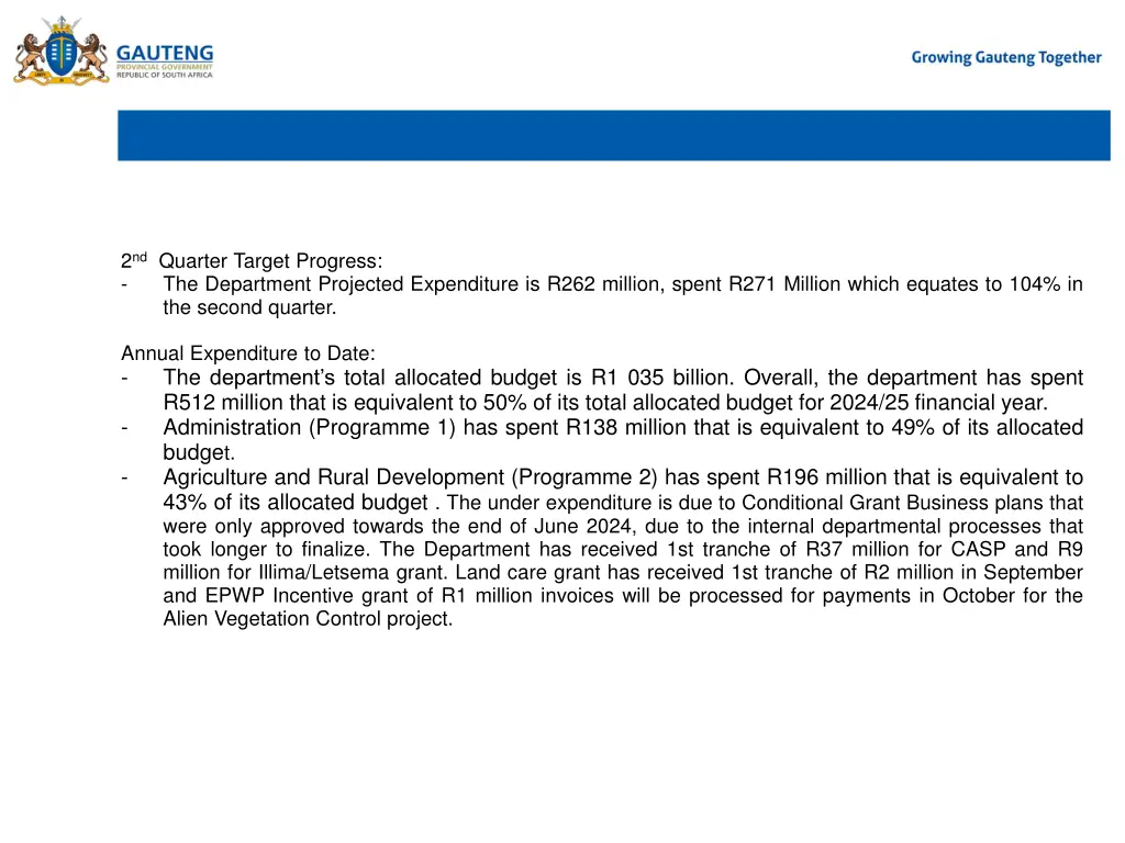 brief summary of the under over expenditure