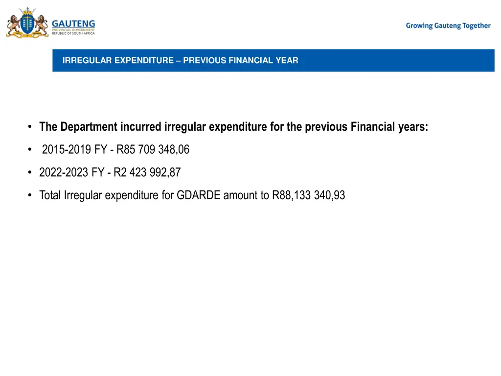 irregular expenditure previous financial year