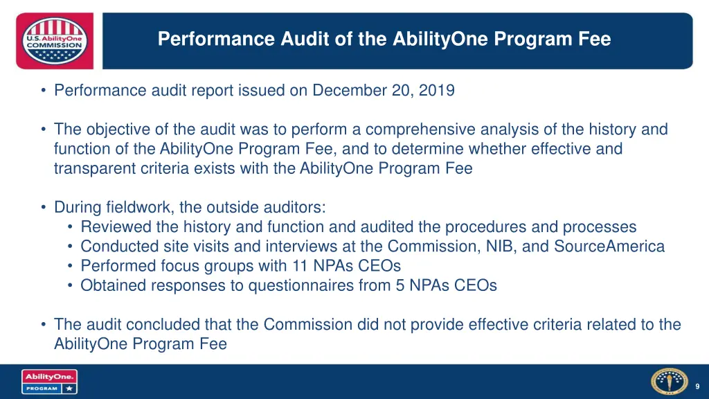 performance audit of the abilityone program fee