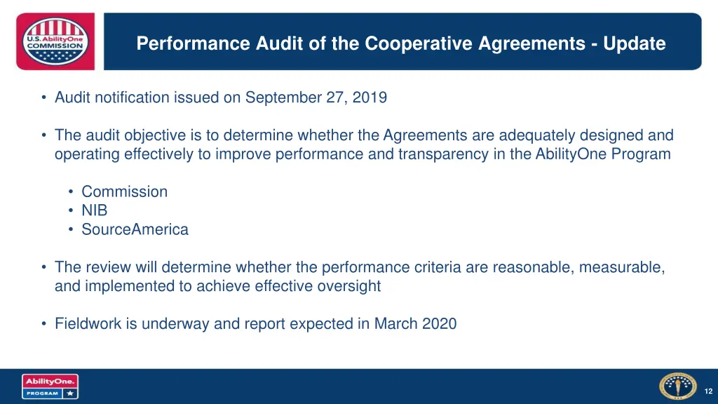 performance audit of the cooperative agreements