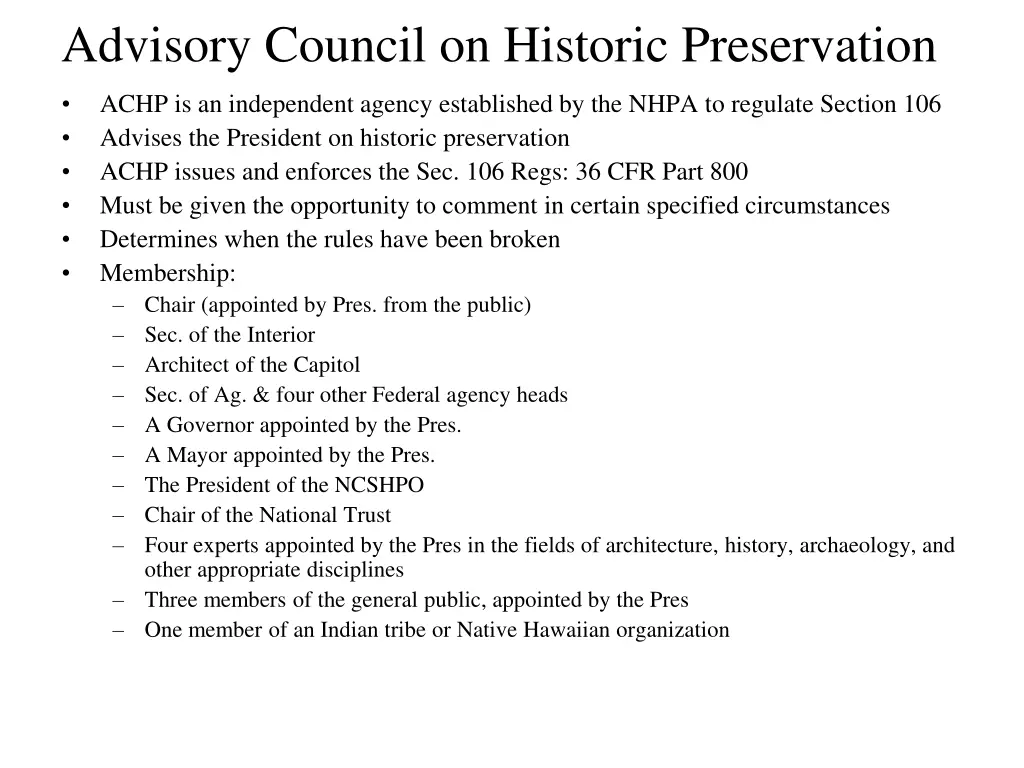advisory council on historic preservation