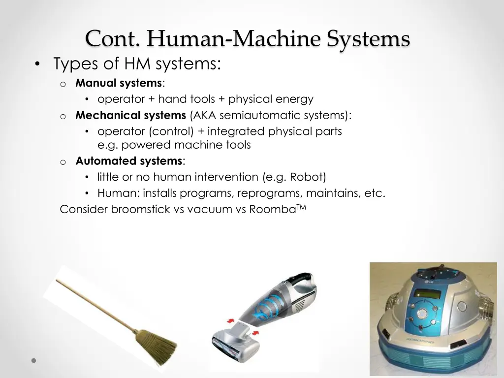 cont human machine systems types of hm systems