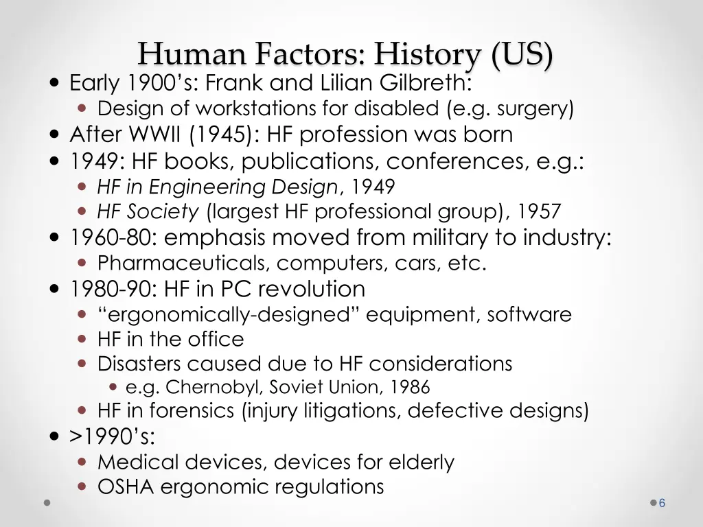 human factors history us early 1900 s frank