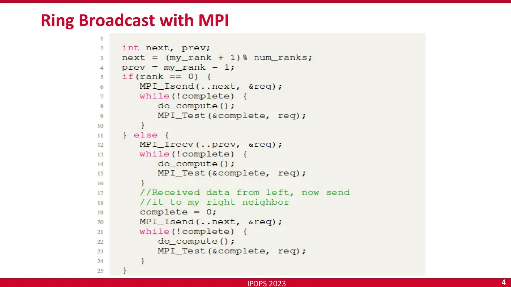 ring broadcast with mpi