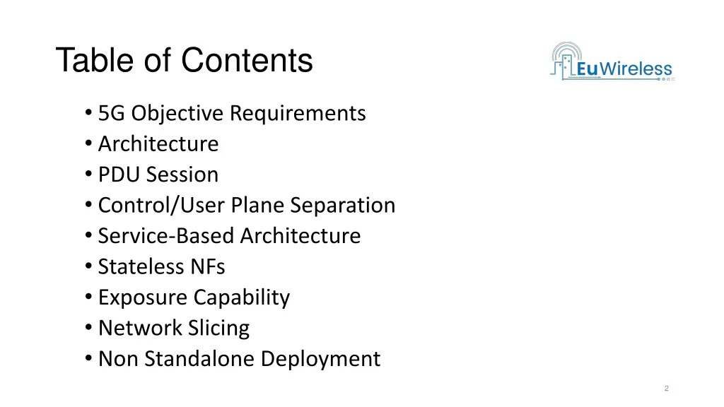 table of contents