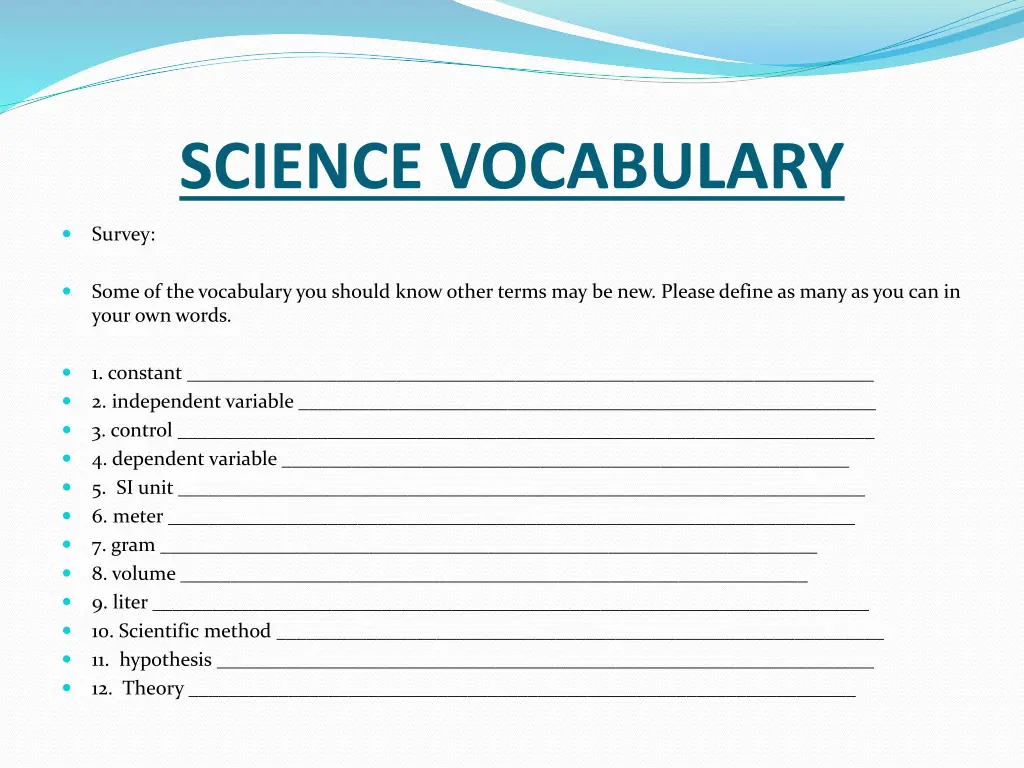 science vocabulary