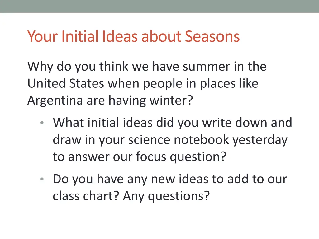 your initial ideas about seasons