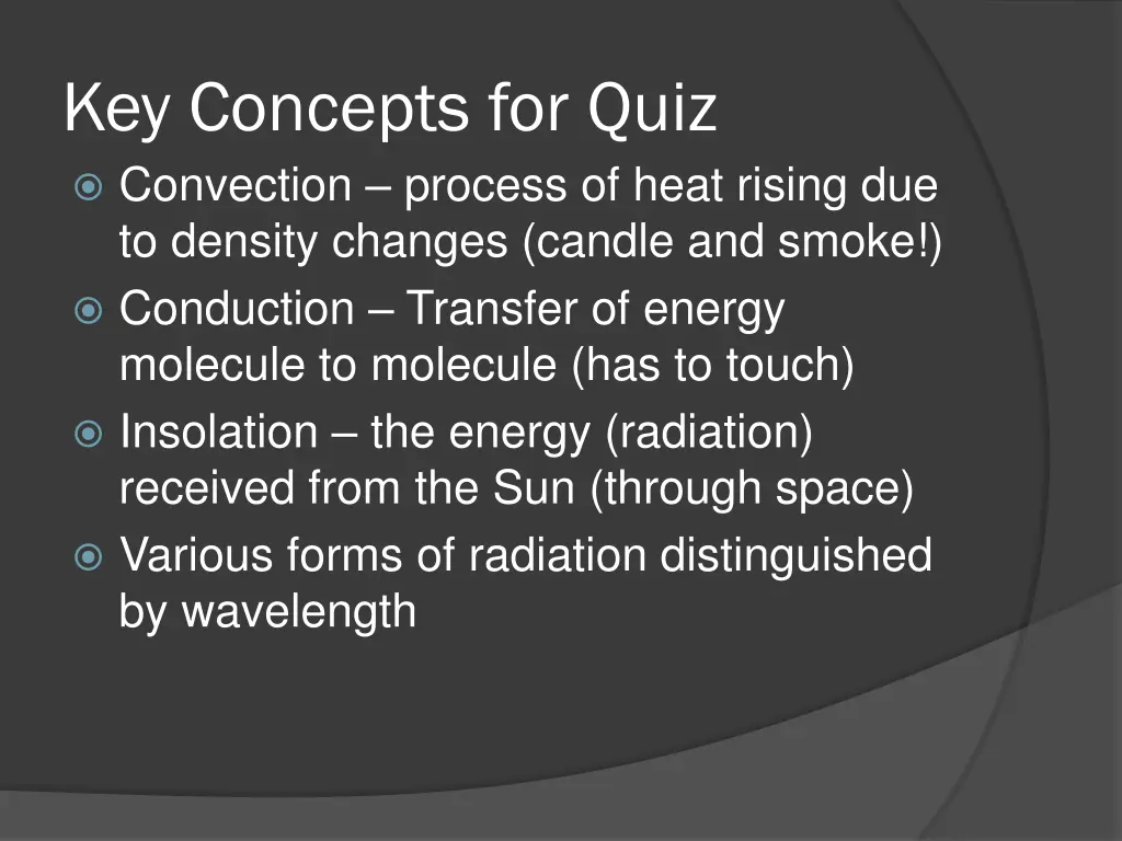 key concepts for quiz convection process of heat