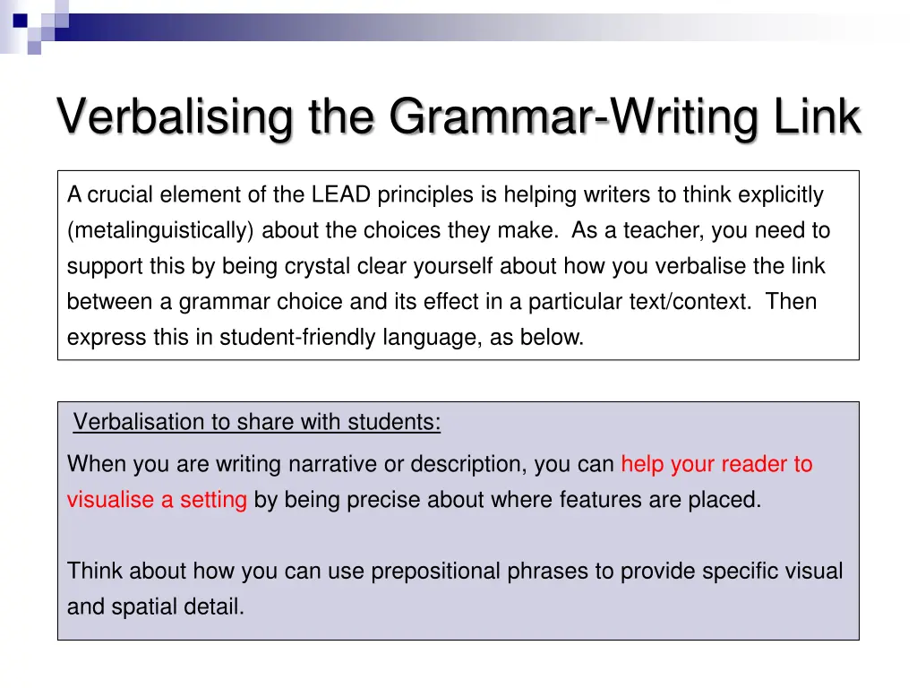 verbalising the grammar writing link