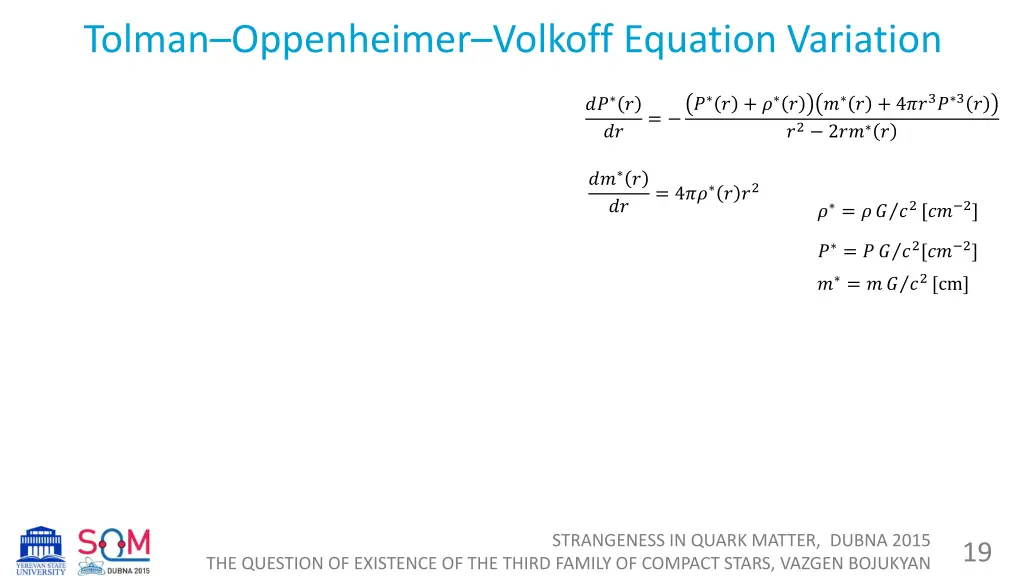 tolman oppenheimer volkoff equation variation