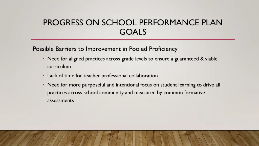 progress on school performance plan goals