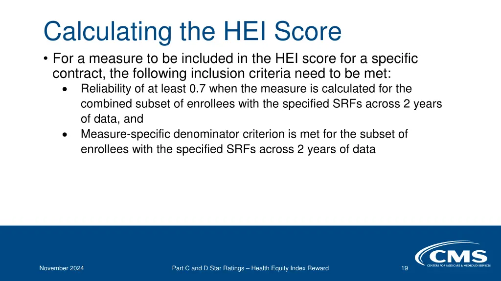 calculating the hei score for a measure