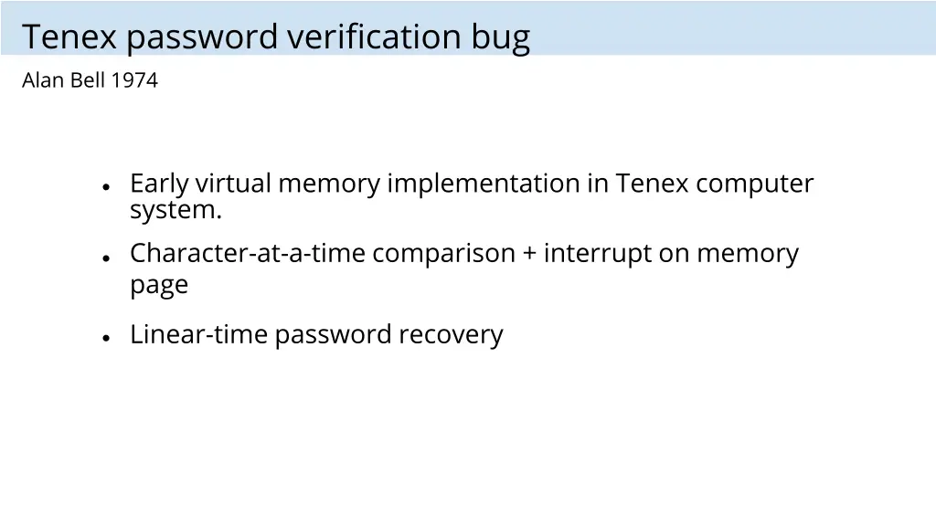 tenex password verification bug alan bell 1974