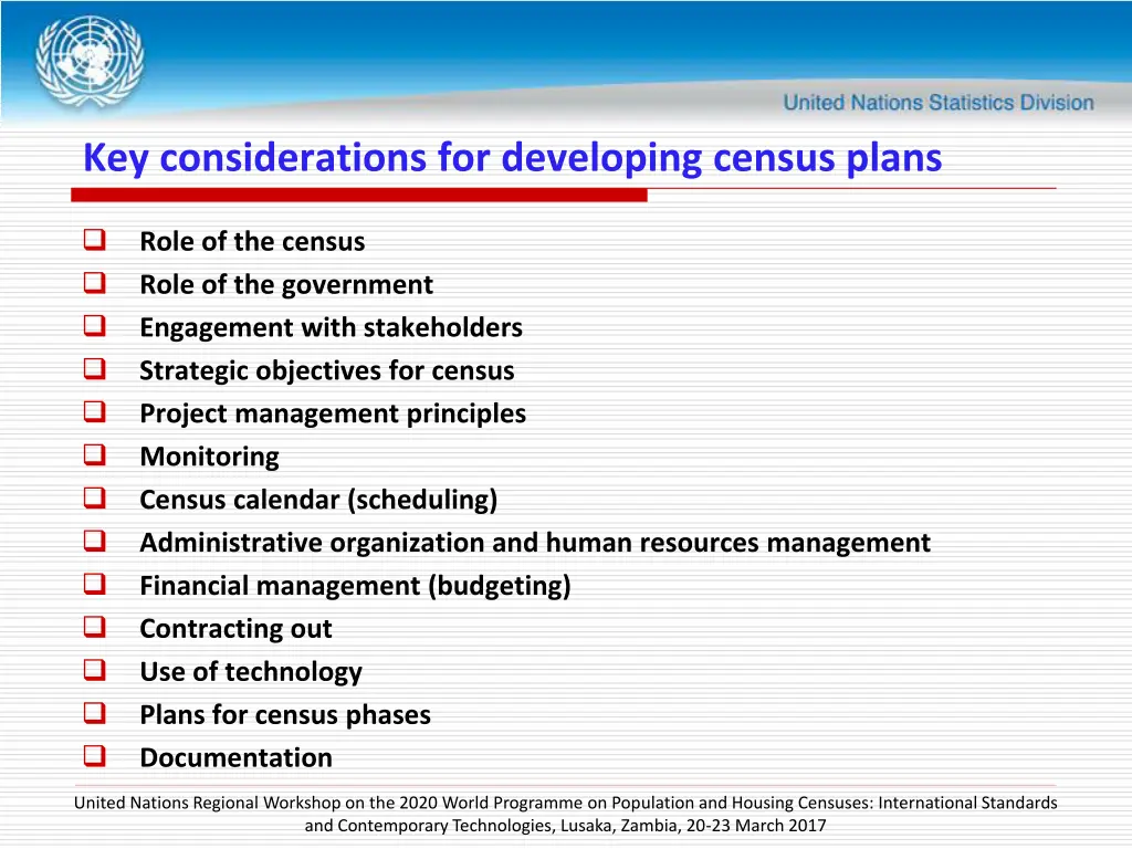 key considerations for developing census plans