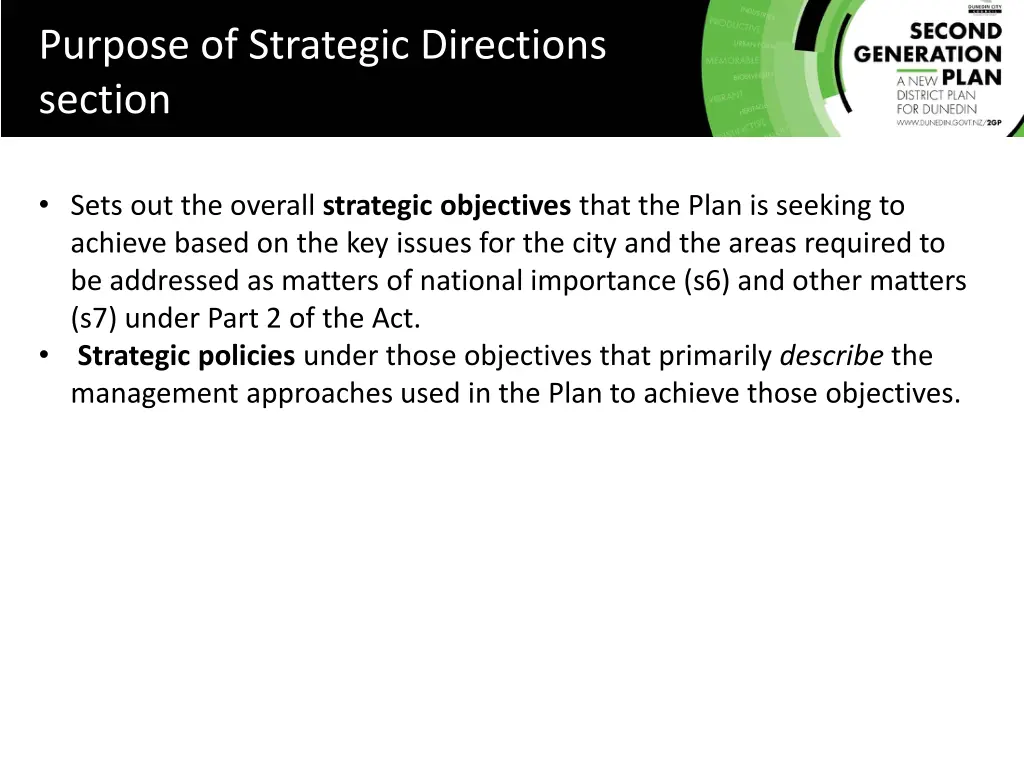 values purpose of strategic directions section