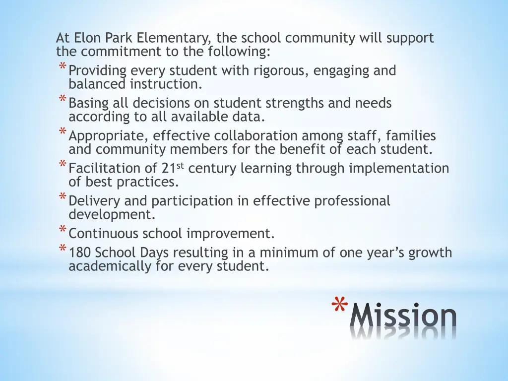 at elon park elementary the school community will