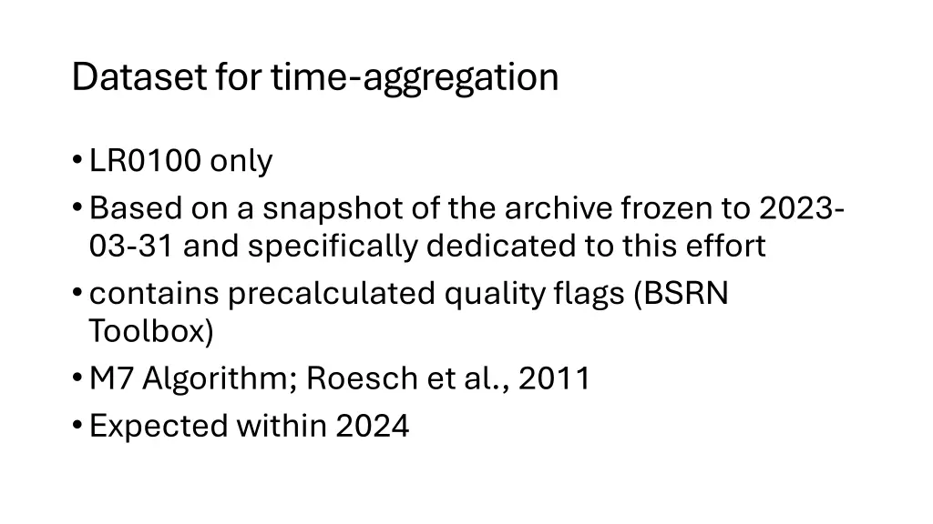dataset for time aggregation