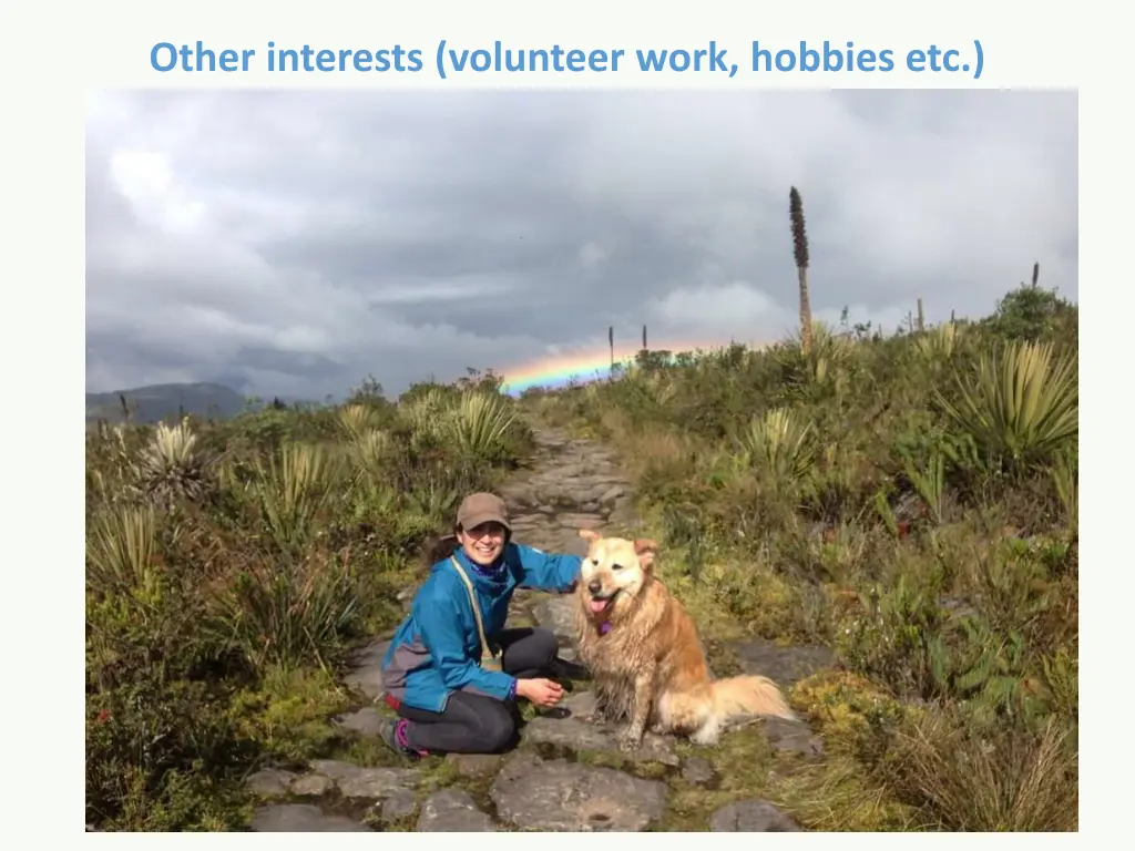 other interests volunteer work hobbies etc