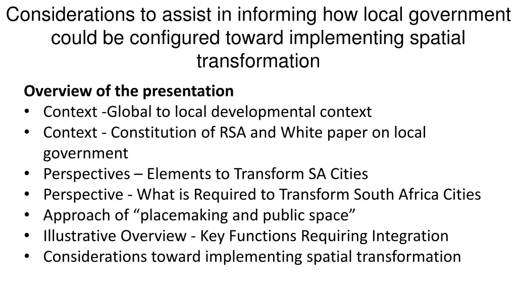 considerations to assist in informing how local