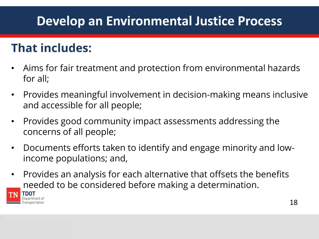 develop an environmental justice process