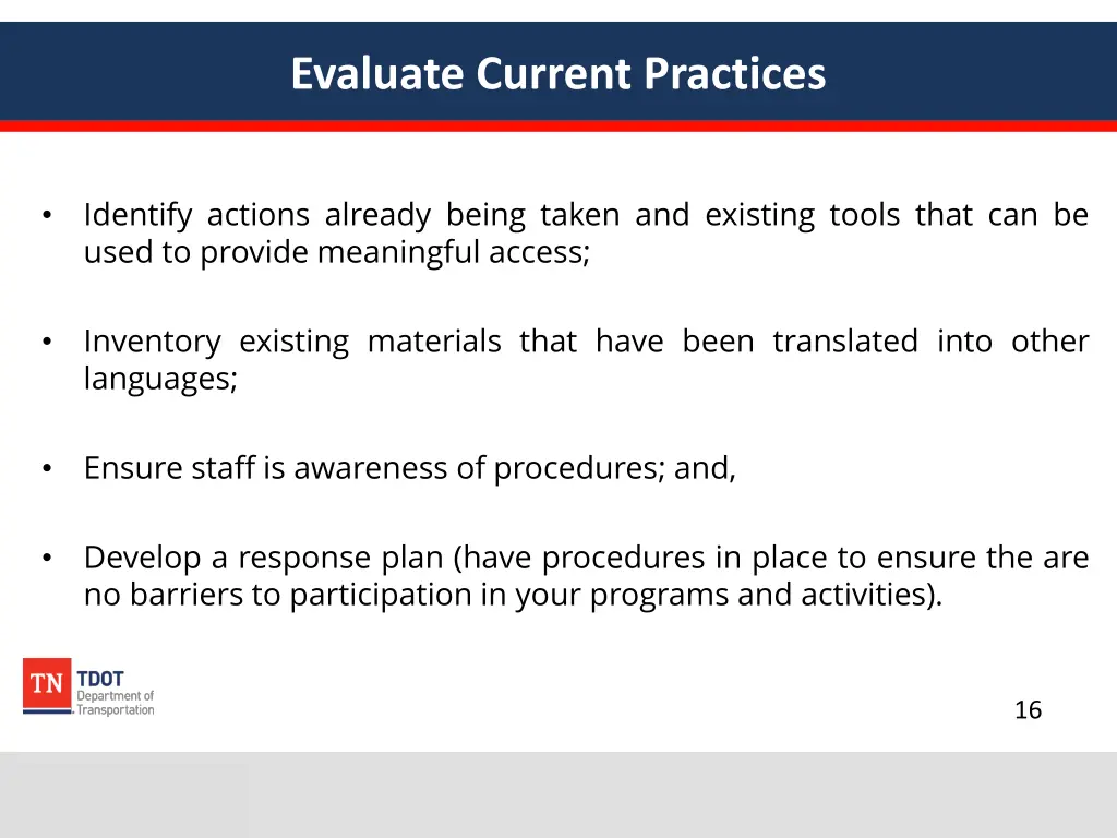 evaluate current practices