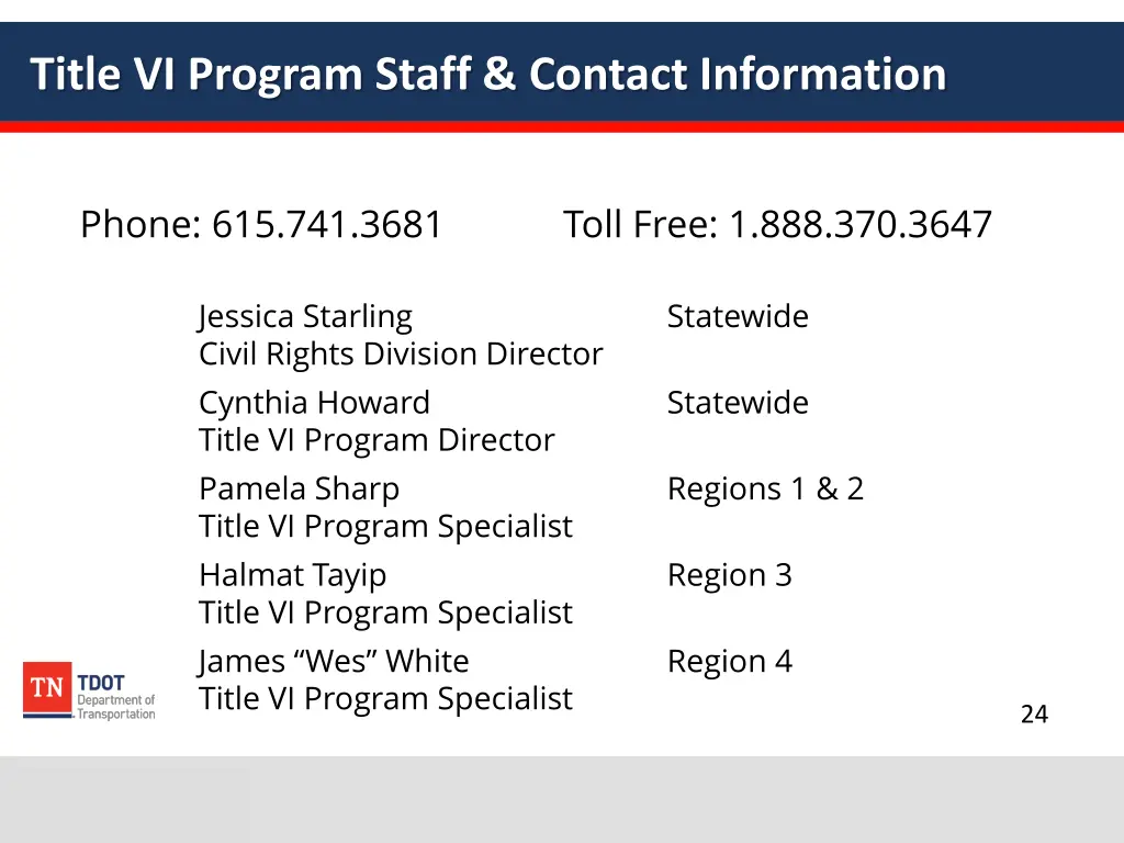 title vi program staff contact information