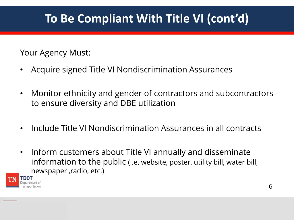 to be compliant with title vi cont d
