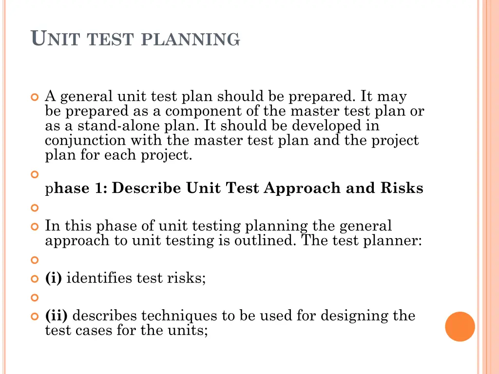 u nit test planning