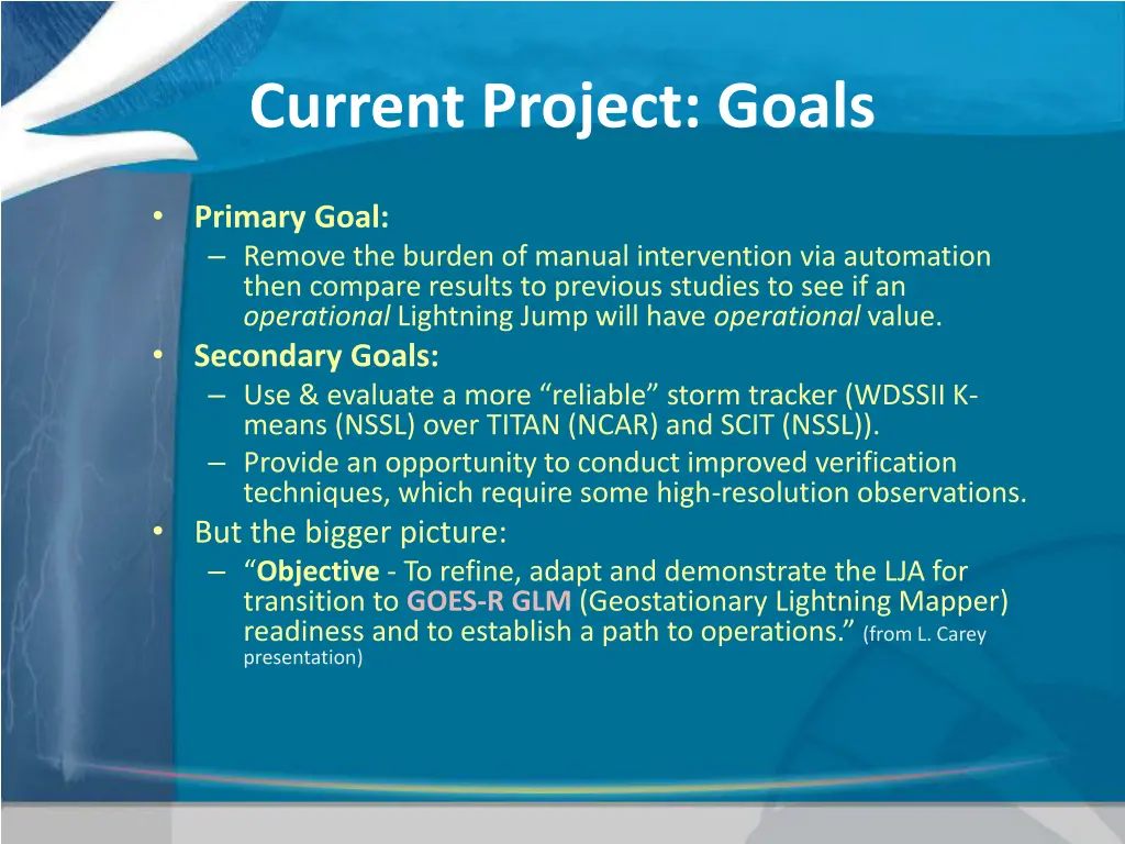 current project goals