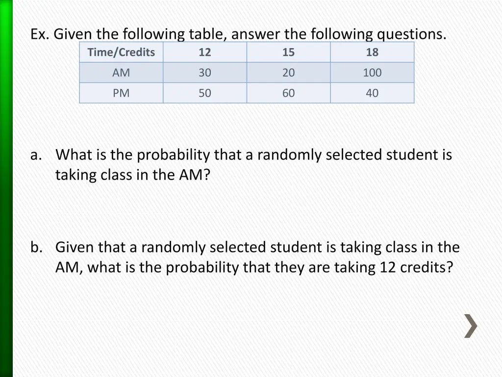 ex given the following table answer the following