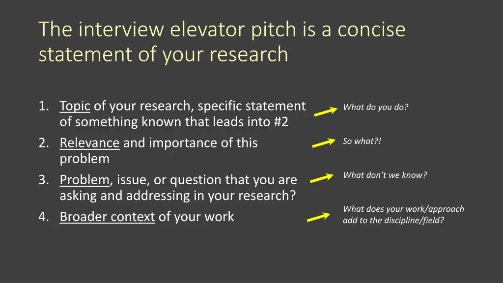 the interview elevator pitch is a concise 1