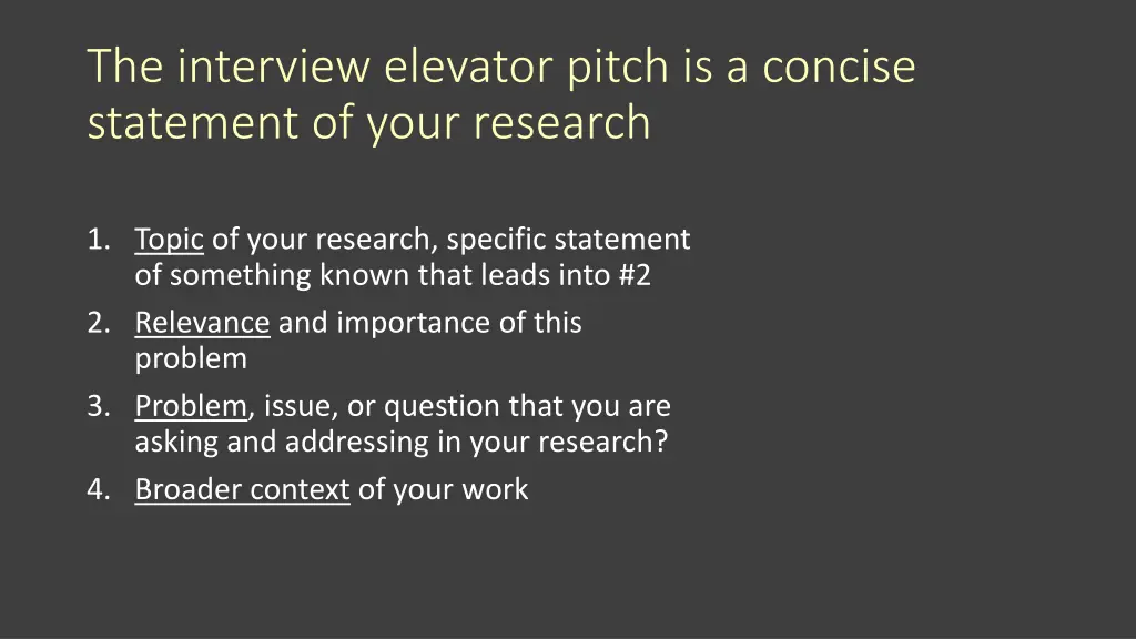the interview elevator pitch is a concise