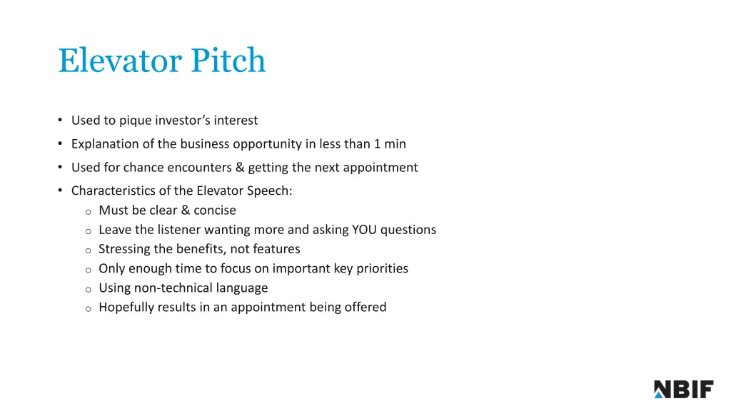 elevator pitch